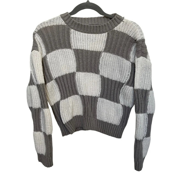 Aster Color Block Cropped Sweater White Gray Size Small - Picture 1 of 9